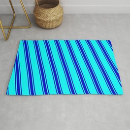 [ Thumbnail: Cyan & Blue Colored Lined/Striped Pattern Rug ]