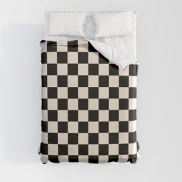 Checkerboard Mini Check Pattern in Black and Almond Cream Duvet Cover