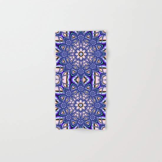 Kaleidoscope flower in purple, pink, blue and salmon. Hand & Bath Towel