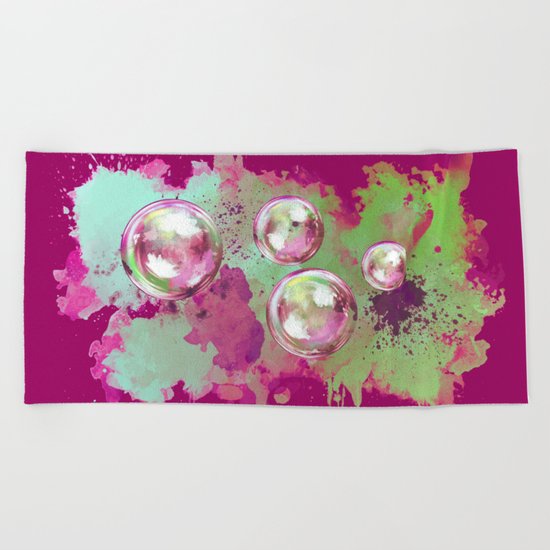 Soap bubbles in the sky watercolor painting Beach Towel