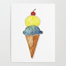 Ice Cream Watercolor & Ink Poster