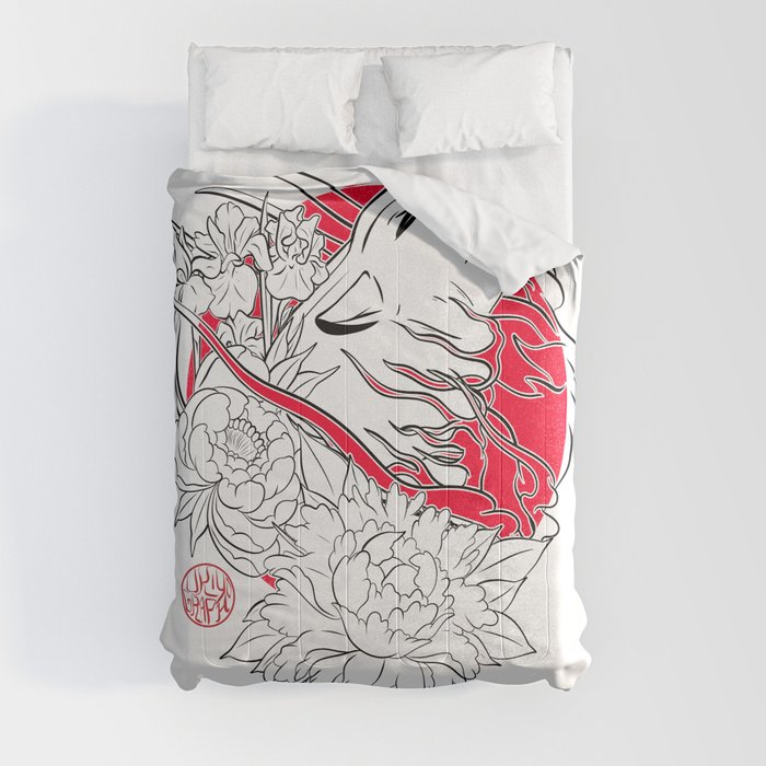 Japanese wolf, iris and peony Comforter