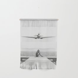 Steady As She Goes; aircraft coming in for an island landing black and white photography- photographs Wall Hanging