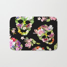Floral skulls with flowers Bath Mat | Boho, Seamless, Floral, Design, Abstract, Scull, Watercolour, Background, Drawing, Art 