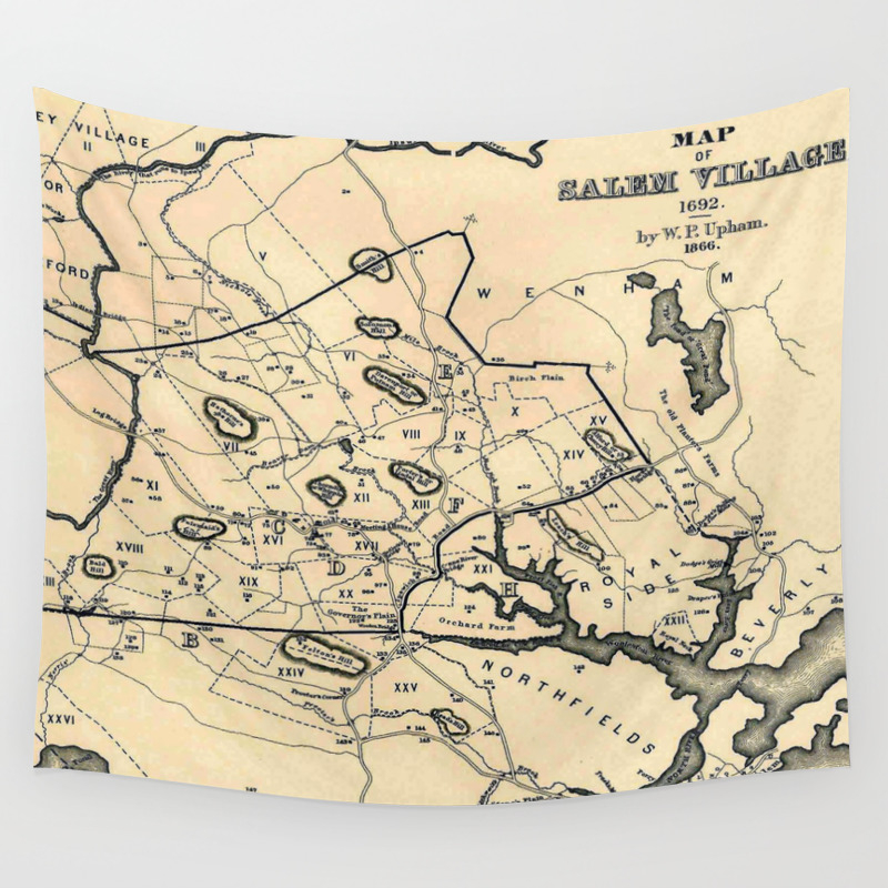 Map Of Old Salem Village Vintage 1692 Map Of Salem Massachusetts (1866) Wall Tapestry By  Bravuramedia | Society6