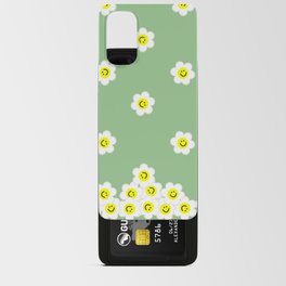 Happy White Daisies Sage Green Android Card Case