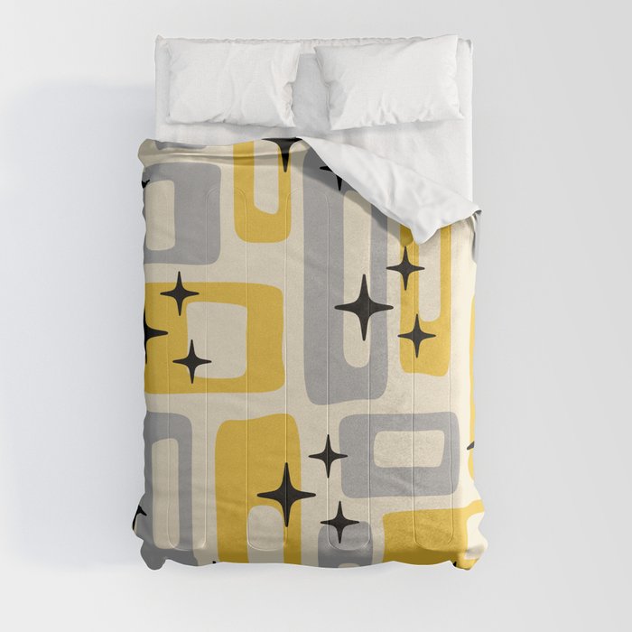 Retro Mid Century Modern Abstract Pattern 226 Yellow and Gray Comforter