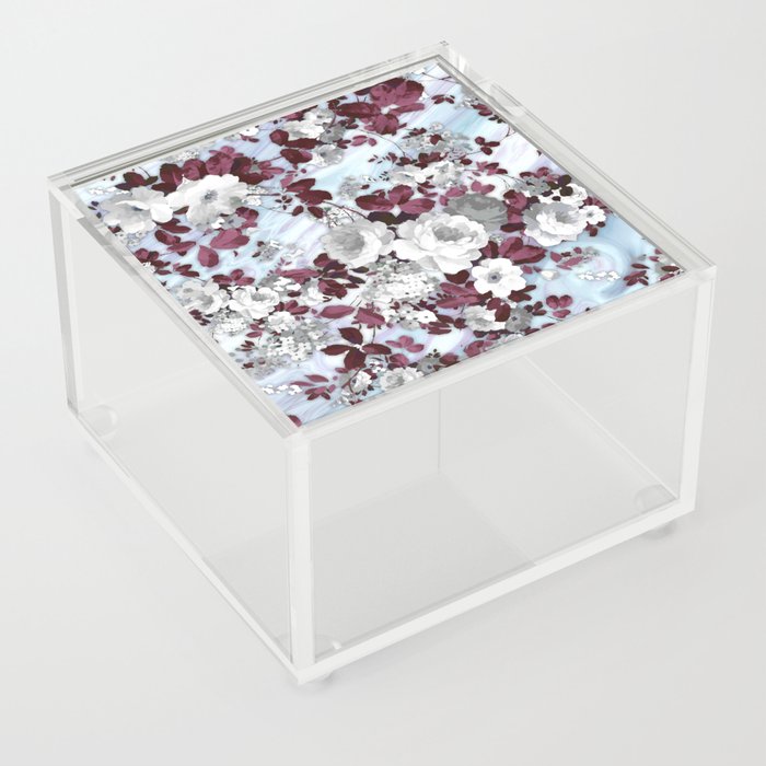 Boho burgundy white pastel marble floral pattern Acrylic Box