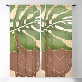 Woman with Monstera Leaf Blackout Curtain