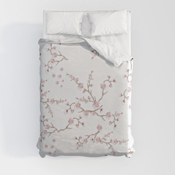 SAKURA LOVE - GRUNGE WHITE Duvet Cover