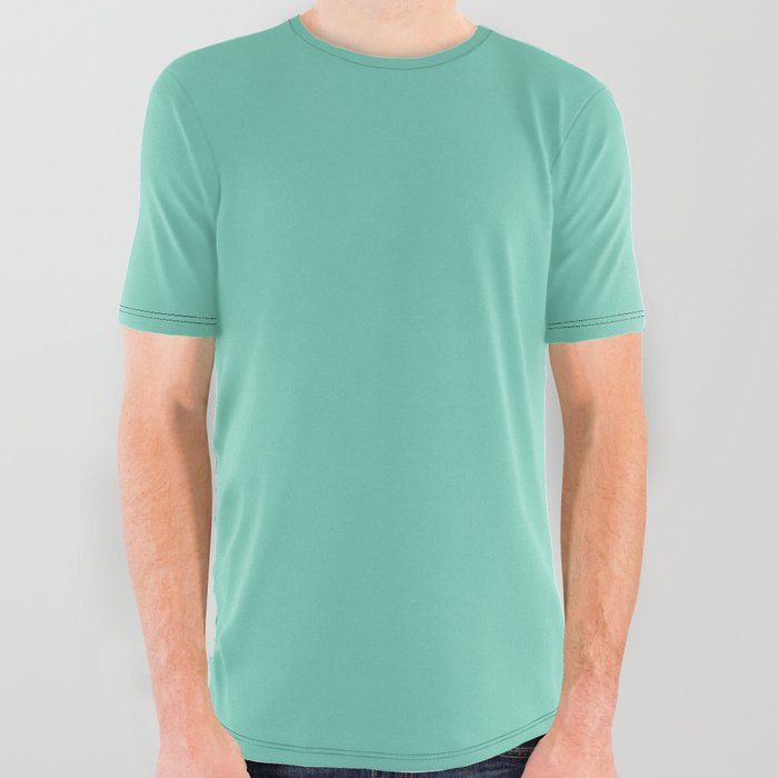 Light Aqua Green Solid Color Pantone Beveled Glass 14-5714 TCX Shades of Blue-green Hues All Over Graphic Tee