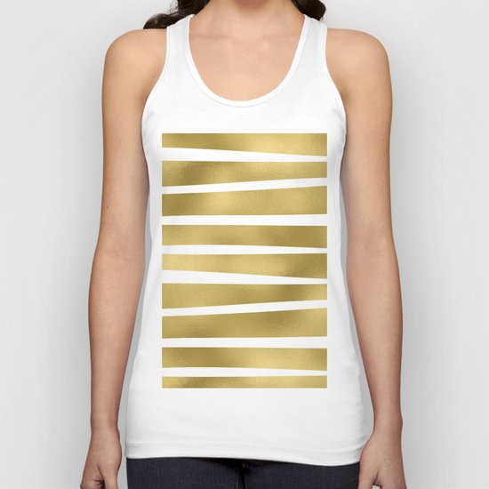 Gold unequal glitter stripes on clear white - horizontal pattern Unisex Tank Top