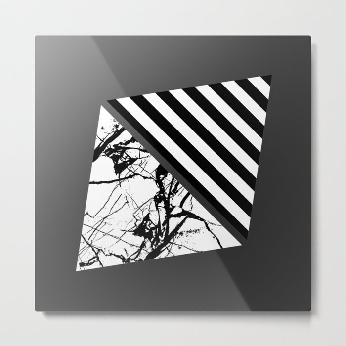 Stripes N Marble 3 Abstract Black And White Stripes And Marble Textured Triangles On Metallic Metal Print By Printpix
