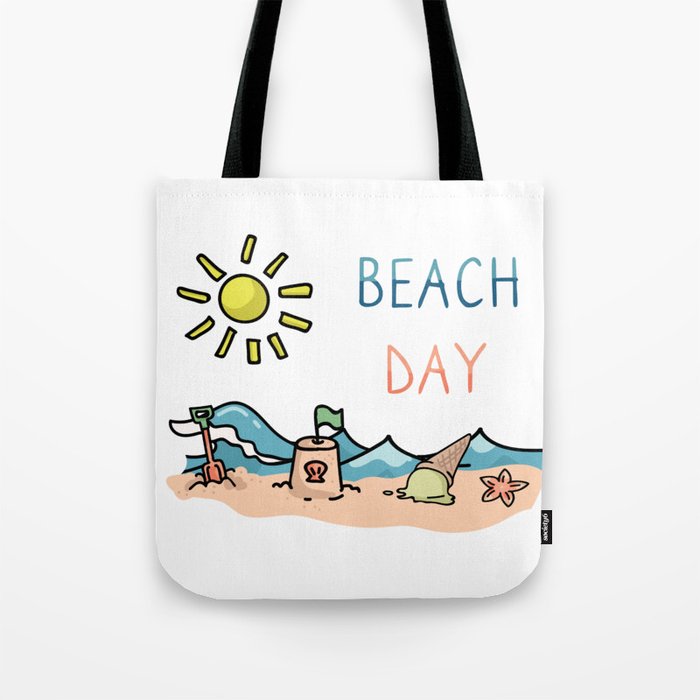 Cute sunny beach day cartoon illustration motif set Tote Bag by