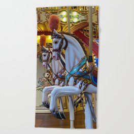 Vintage Carousel Horses Funky Quirky Cute Cozy Boho Maximalism Maximalist Beach Towel