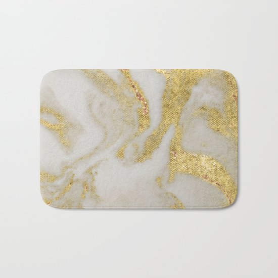 Marble - Swirled Shimmer Gold Marble Yellow on White Marble Bath Mat
