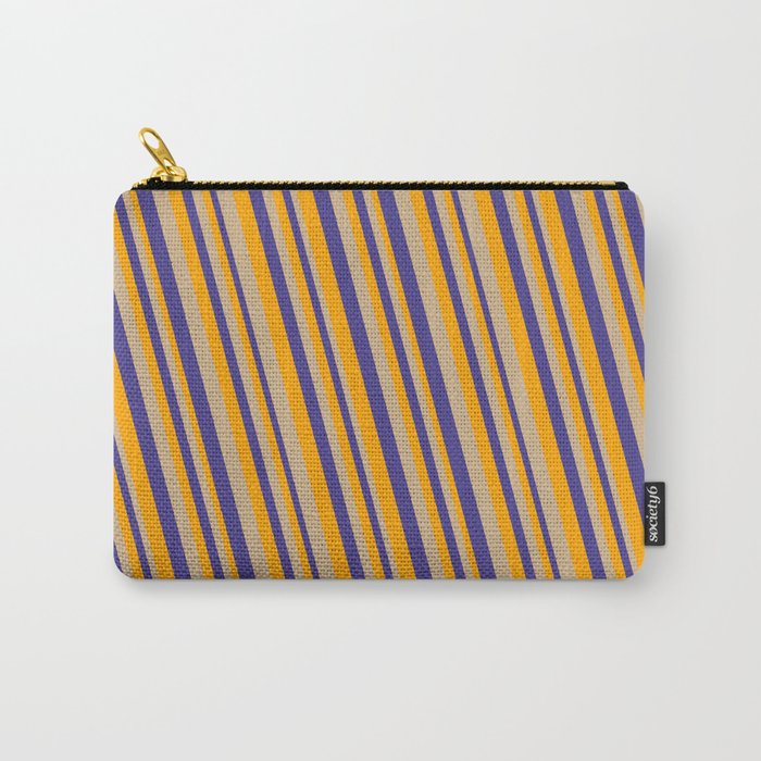 Orange, Tan, and Dark Slate Blue Colored Striped Pattern Carry-All Pouch