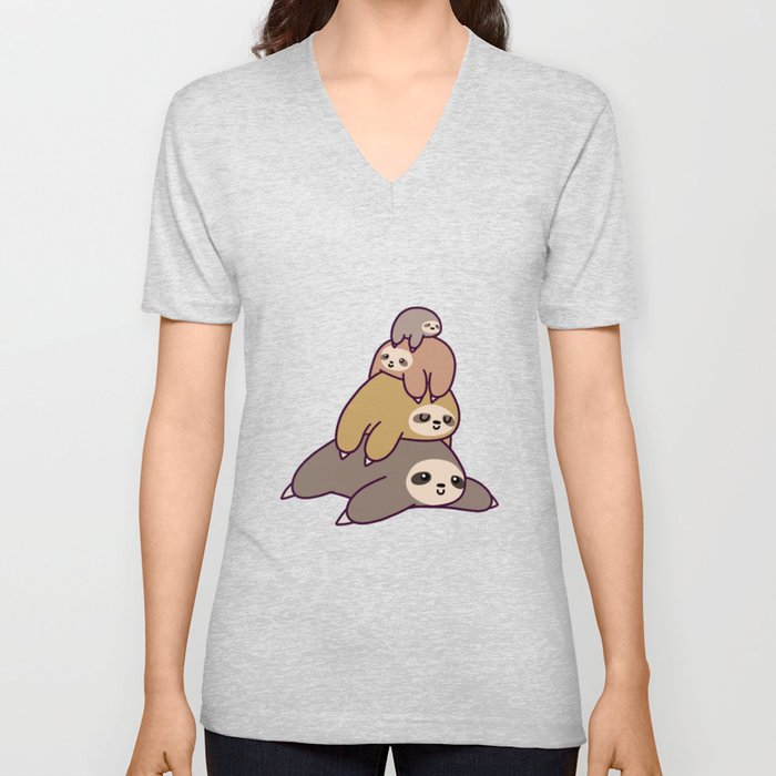 Sloth Stack V Neck T Shirt