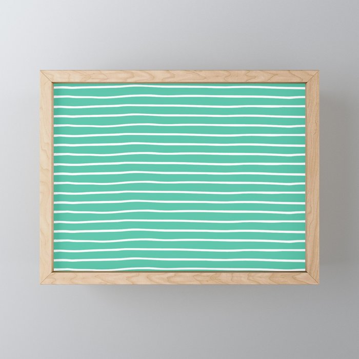 Green & White Handdrawn Stripe Framed Mini Art Print