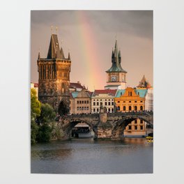 Sunset Rainbow over the Charles Bridge in Prague Poster