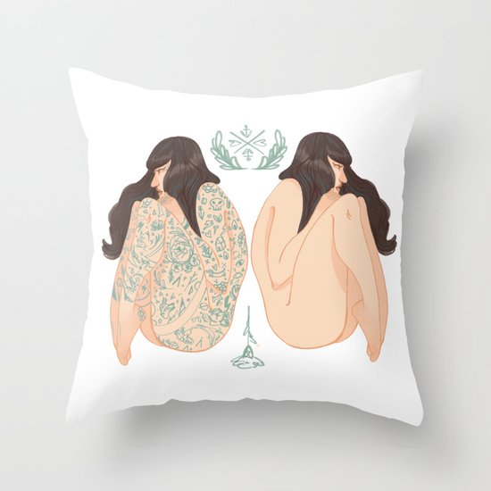 Tattoo vs No Tattoo = Equally beautiful Throw Pillow
