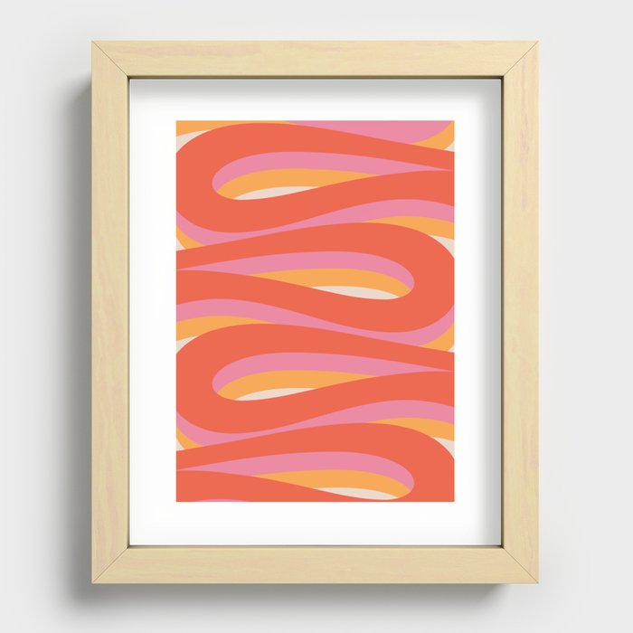 Pop Swirl Wavy Minimalist Abstract Pattern Orange Thulian Pink Mustard Cream Recessed Framed Print