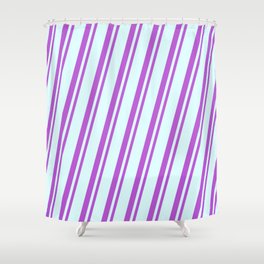 [ Thumbnail: Light Cyan and Orchid Colored Lined/Striped Pattern Shower Curtain ]