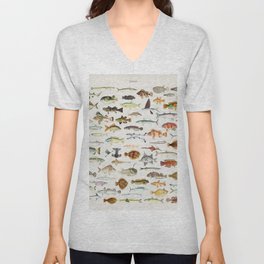 Illustrated Colorful Southern Pacific Exotic Game Fish Identification Chart V Neck T Shirt