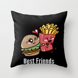 Best Friends Funny and Cute Burger and Fries Throw Pillow