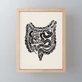 The food-lover | Medical drawing | Anatomy gut / bowel /intestine / colon / belly | African Aboriginal boho | Black and beige Framed Mini Art Print