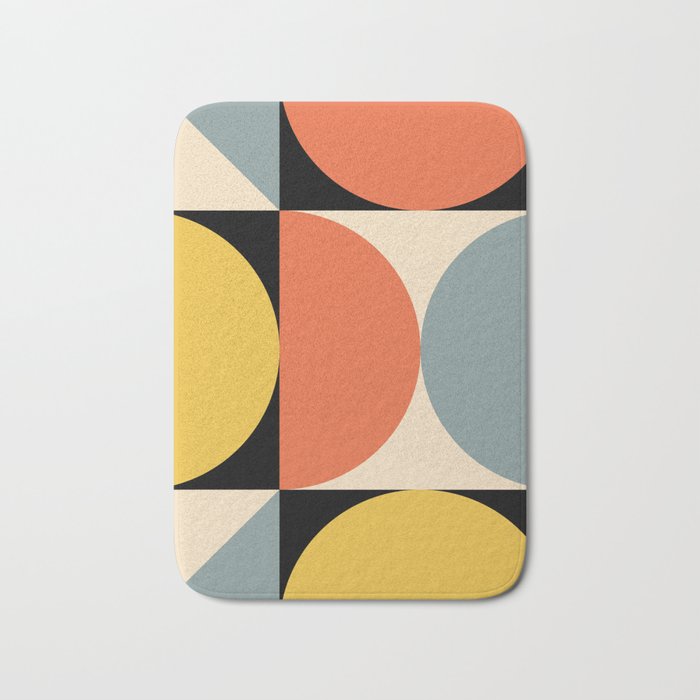 Mid Century Modern Geometric Abstract 349 Orange Yellow Gray and Black Bath Mat