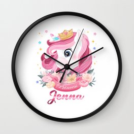 Jenna Name Unicorn, Birthday Gift for Unicorn Princess Wall Clock