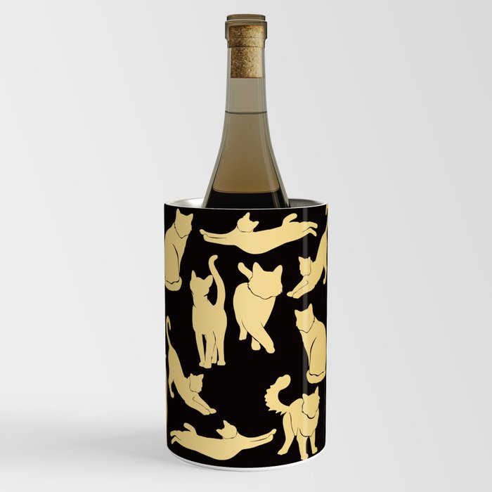 Gold Metallic Cat Silhouette on Black Background Wine Chiller