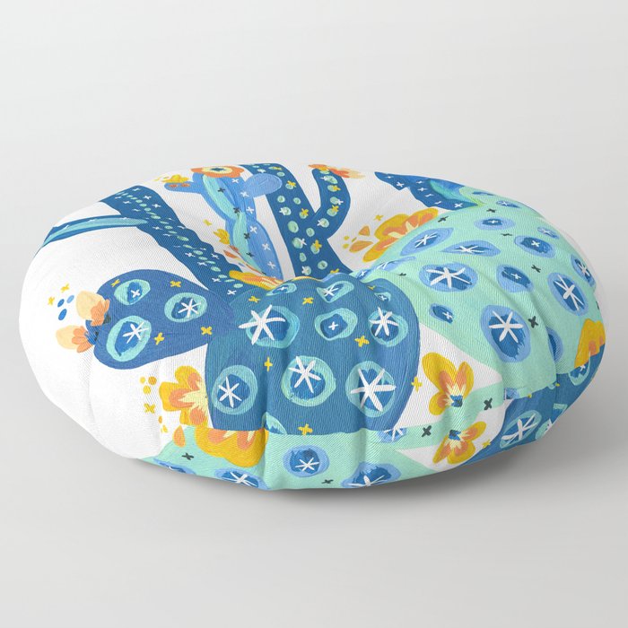 Cactus Garden Acrylic – Blue Floor Pillow