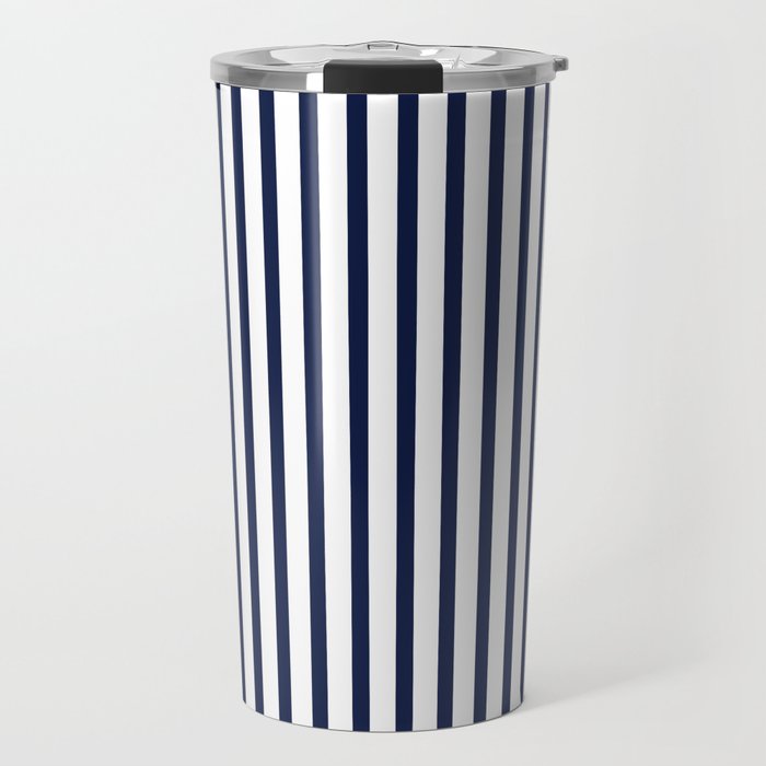 Navy Blue Candy Breton Nautical Stripe Lines Minimalist Stripes Line Drawing Travel Mug