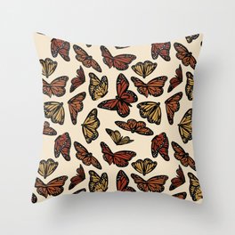 Multicolored Cream Monarch Butterflies Pattern Throw Pillow