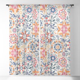 Watercolor Kaleidoscope Floral - desaturated Sheer Curtain