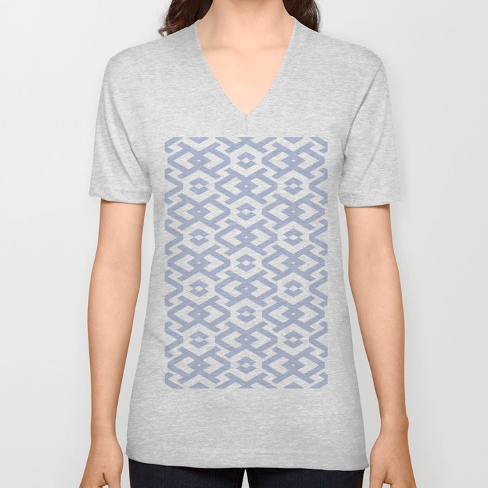 Pastel Blue and White Geometric Shape Pattern Pairs DE 2022 Trending Color Prim Blue DE5898 V Neck T Shirt