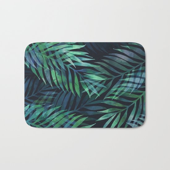 Dark green palms leaves pattern Bath Mat