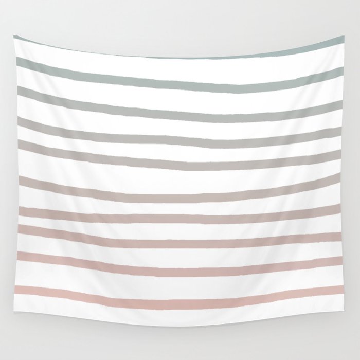 Simply Drawn Stripes in Coral Peach Sea Green Gradient Wall Tapestry