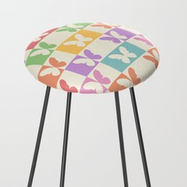 Retro Colorful Butterfly Checkered Pattern Counter Stool