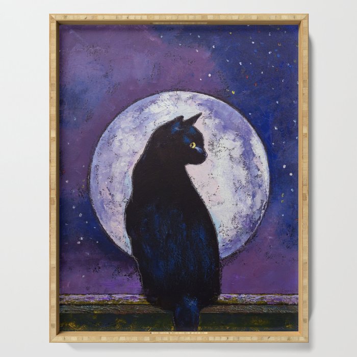 Black Cat Moonlight Serving Tray