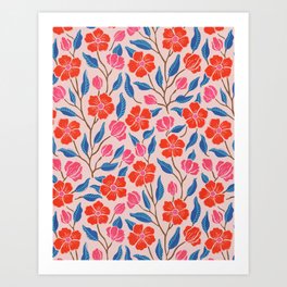 Orange And Pink Vintage Blooms Art Print