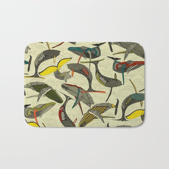 whales and waves bold Bath Mat