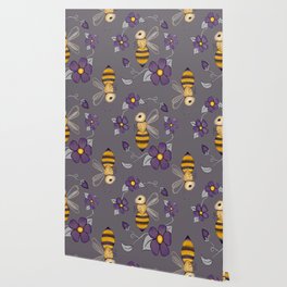 Bee Blossoms with gray Wallpaper