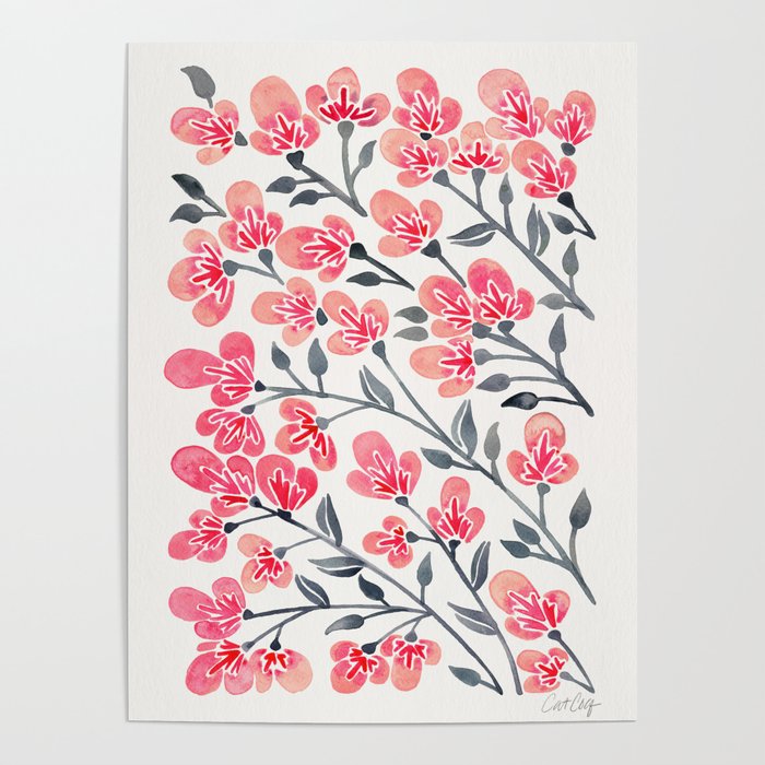 Cherry Blossoms – Pink & Black Palette Poster