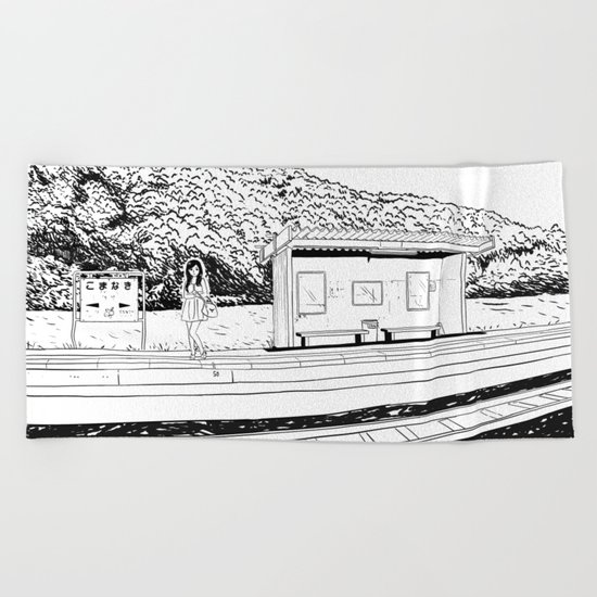 waiting for the train Beach Towel