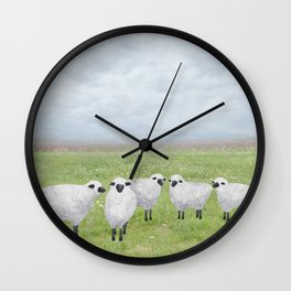sheep and queen anne’s lace Wall Clock