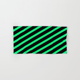 [ Thumbnail: Black and Green Colored Lined/Striped Pattern Hand & Bath Towel ]