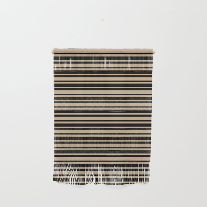 Tan Brown and Black Horizontal Var Size Stripes Wall Hanging